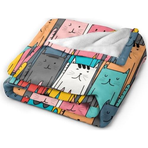 Flannel Blanket Colorful Cats Art Light Thin Mechanical Wash Warm Soft Blankets Throw on Sofa Bed Travel Patchwork