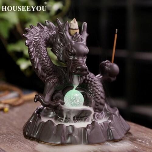 Dragon Backflow Reflux Incense Burner Censer Stove Home Decor Ceramics Ornament Waterfall Incense Falls Cone Smoke Base