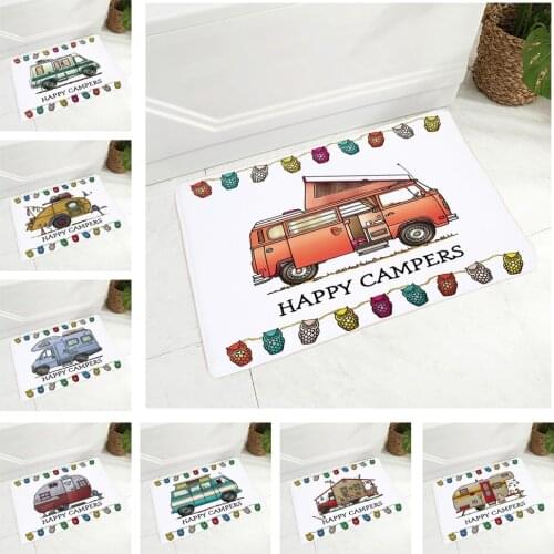 Happy Campers Doormat Kitchen Carpet Non-Slip Decor Cartoon House Travel Car Floor Mat for Children Room Bedroom 40x60cm
