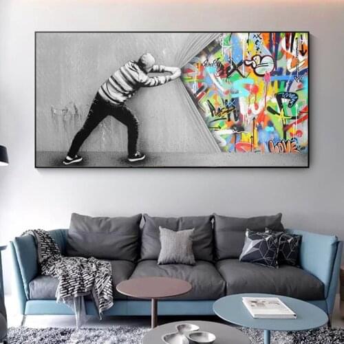 Banksy Art Behind The Curtain Canvas Paintings On the Wall Art Posters And Prints Graffiti Street Art Wall Pictures Home Decor