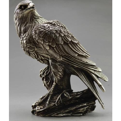 Collectible Decorated Old Handwork Tibet Silver Carve Eagle On Tree Box & Statue copper wholesale Decoration real Brass