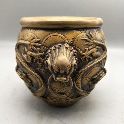 Brass dragon shaped copper tank fish tank water tank double dragon playing ball pen wash lion pull ring dragon shaped pure coppe