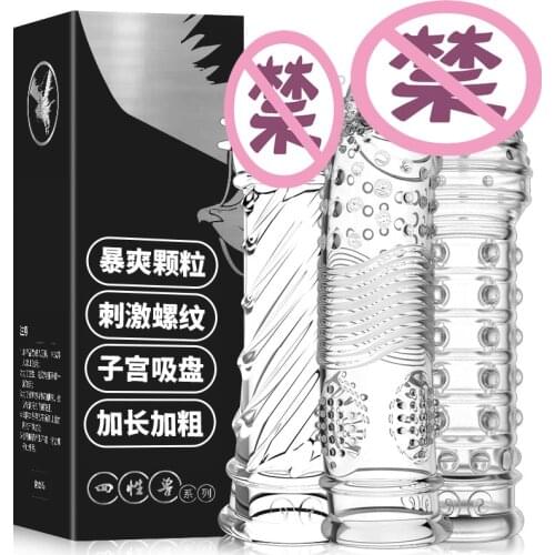 Crystal Transparent Penis Sleeve Reusable Extend Penis Condoms Delay G-spot Stimulate Erotic Intimate Goods Products for Men