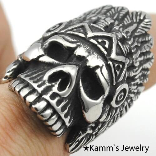 AMUMIU Face Mens Jewelry Skull Indiana Fashion Punk Rock Hip Hop Skeleton Bikers Jewelry Full Size Mens Rings KR308 US