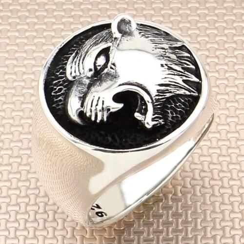 Men Silver Ring With Animal Tiger Motif Made In Turkey Solid 925 Sterling Silver