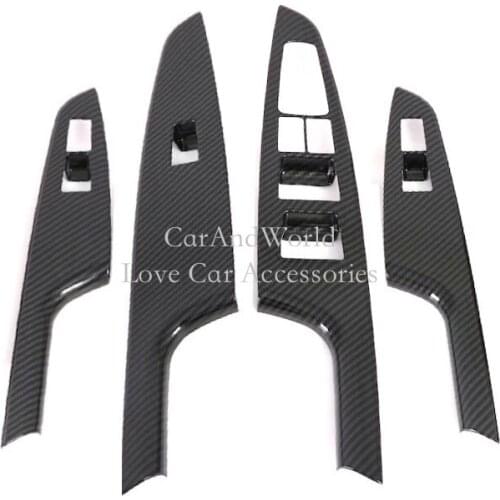 For 2015-2019 Hyundai Tucson Door Window Switch Cover Interior Armrest Glass Lift Button Panel Trim Carbon Fibre Car Accessories