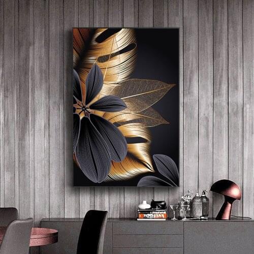 Black Golden Plant Leaf Canvas Poster Print Abstract Home Decor Wall Art Painting Nordic Living Room Decoration Modern Picture