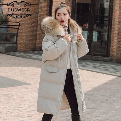 Medium-long Style Parkas Women Thickening Fur Hooded Warm Elegant Winter Korean Womens Student Wide-waisted