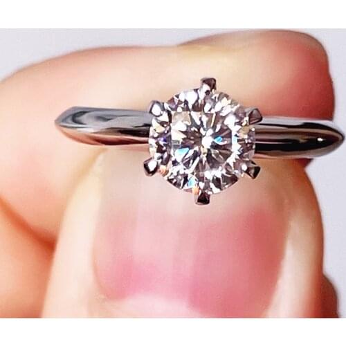 On Sale 1CT Moissanite Ring lab Diamond Ring simple fashion 6 Prong size 6.5MM 925 Sterling Silver for Women girls Wedding Gift
