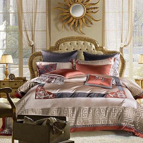 European Style Luxury Bedding Set Egypt Coffee Color Cotton Embroidery Duvet Cover Sheet Pillowcase King Queen 4/6/8/9 PCS