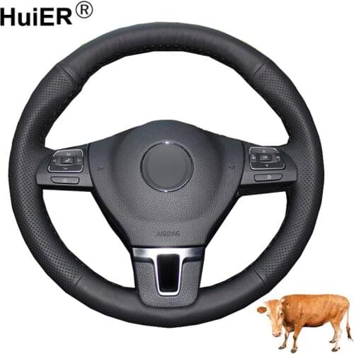 Hand Sewing Car Steering Wheel Cover Top Layer Cow Leather For Volkswagen VW Gol Tiguan Passat B7 Passat CC Touran Jetta Mk6