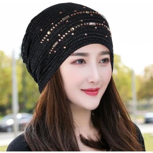 Spring summer Womens hats thin breathable lace water drill peaked cap bucket hat beanie cap Bonnet Panama Hat for women