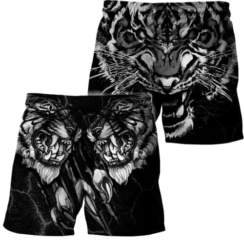 Mens Elastic Waist Shorts Tiger Series Tattoo 3D Print Summer Beach Shorts Unisex Streetwear Harajuku Casual Quick Dry Baggys 2