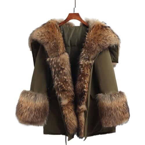 Real fur coat 2020 new HIGH QUALITY Real Raccoon Fur Coat Women Fur Parka Army Green Full Pelt Raccoon Fox Fur Coats 6Xl 7Xl