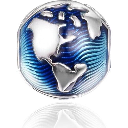 2021 Summer New Blue Globe Clip Charm 925 Sterling Silver Beads for Women DIY Jewelry Making Fit Pandora Bracelets Berloques