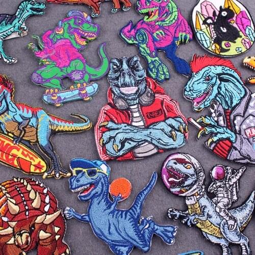 Hippie Dinosaur Patches On Clothes DIY Punk Stripes Badges For Jacket Jurassic Park Embroidered Patches For Clothing Stickers