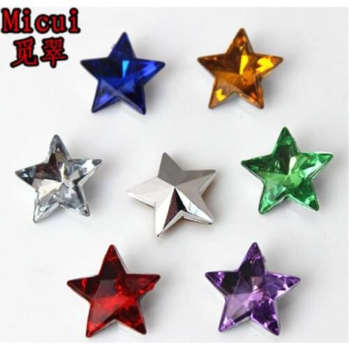 Micui 100PCS 14mm Five pointed star Rhinestone Acrylic Rhinestone Pointback Stones Crystal For DIY Clothes Dress Crafts ZZ170