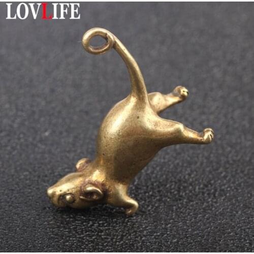 Vintage Brass Cute Cartoon Rat Car Keychain Pendants Copper Long Tail Mouse Key Ring Hanging Trinkets 2020 Chinese Rat New Year