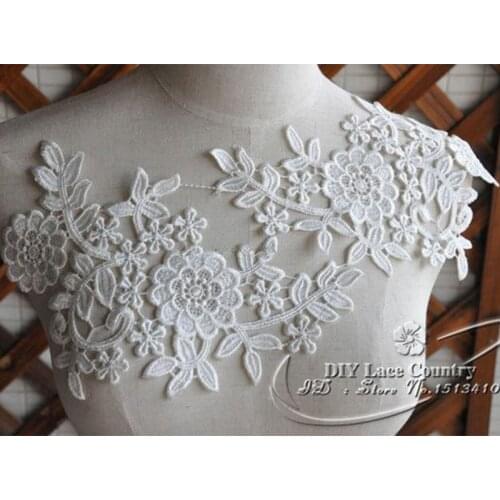 1 Pairs/Lot Patches Off-White Sewing Floral Flower Motif Lace Applique Embroidered Wedding Bridal Embroidery Lace Patches