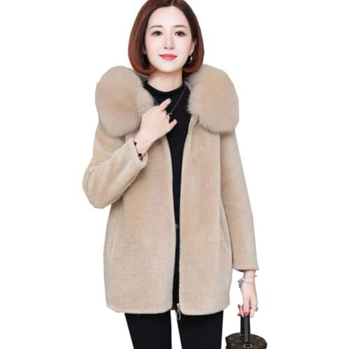 Winter Parker Jacket Female Fashion Loose Hooded Mom Faux Fur Outerwear Women Oversize Loose Grain Lamb Plush Warm Overcoat Lady