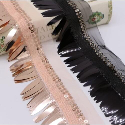 2Yards Sequins Tassel Lace Fabric Trim For Dance/Evening Dress Sewing On Mesh Fringe Lace Trimming Diy Garment Accessories