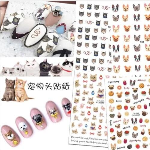 2020HOT! 3D Animals Head Portrait Nail Stickers Super Cute Kitten Dog Rabbit Tiger Head Sticker Nail Tattoo Manicure Decorations