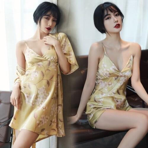 4PCS Sleep Set 2021 New Sleepwear Female Pajamas Suit Casual Nightwear Kimono Bathrobe Gown Satin Home Wear Intimate Lingerie