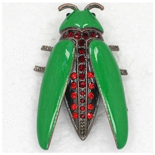 Antique Copper Red Rhinestone Enamel Wing Bug Pin brooches C555 C3