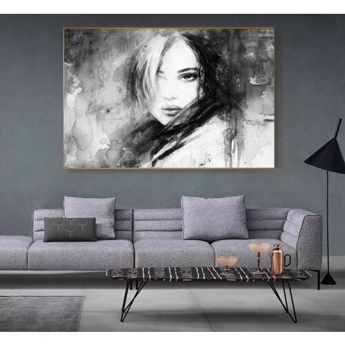 Black And White Sexy Lonely Girl Canvas Painting Wall Pictures Modern Fashion For Living Room Home Poster Decoration Unstretched