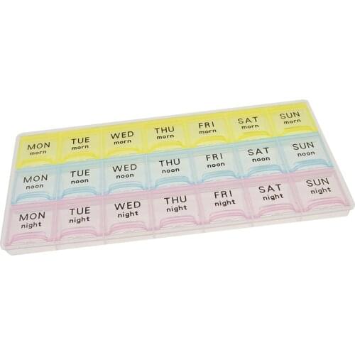 Weekly Pill Organizer (3-Times-A-Day), 7 Day Medicine Box, Portable Travel Size
