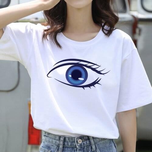 Face Sexy Eyebrows Lip Printing Cotton Tops Ladies O-neck T-shirt Summer New Style Fashion Harajuku Style Women Tops tees