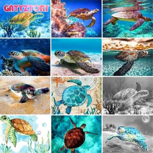 GATYZTORY Paint By Number Sea Turtle Gift DIY Pictures By Numbers Animal Kits Hand Painted Painting Drawing On Canvas Art Home D