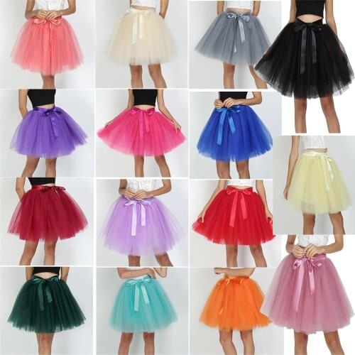 HONGFUYU 65cm Midi Tulle Skirt Princess Pleated Dance Tutu Skirts Womens Lolita Petticoat Jupe Saia faldas Denim Party 5 Layers