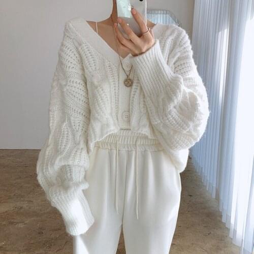 Elegant Cardigan Tops Women Autumn Winter Full Sleeve V-neck Sweater Solid Chic Stylish Ladies Cardigan Femme Manche Longue