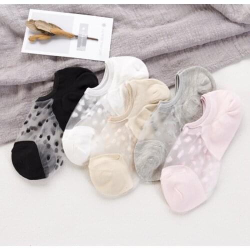Summer Invisible Polka Dot Glass Ladies Shallow Boat Socks 2019 Spring and Autumn Short Pure Color Women Socks Lace Silk Socks
