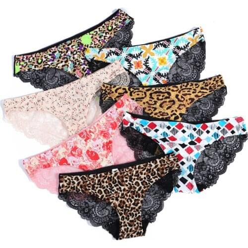 Hot Sale Sexy Leopard Panties Women G String Briefs Lace Floral Breathable Underwear Hollow Low-Rise Intimates for Women