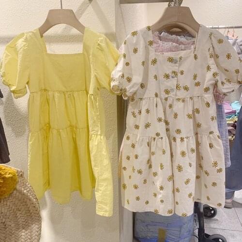MILANCEL 2021 Summer New Family Matching Outfits Floral Puff Sleeve Dress Square Collar Loose Girls One Piece