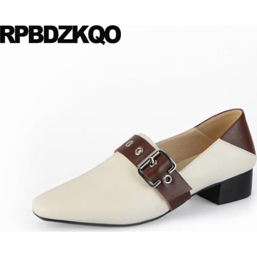 Genuine leather square toe ladies slip on fashion slippers chinese low heel mules designer shoes china metal 2019 white women