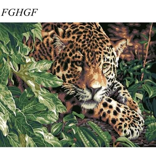 FGHGF New Frameless Wall Pictures Leopard Painting By Numbers Home Decor Hand Painted Oil On Canvas 40cm*50cm