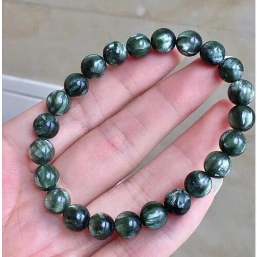 8mm Natural Green Seraphinite Gemstone Bracelet Women Men Round Beads Fashion Jewelry Seraphinite Beads AAAAA
