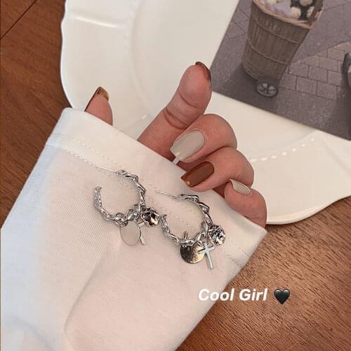 2021 New Y2K Aesthetic Cool Cross Ring Earring for Woman Cool Crucifix Earring Eardrop Fro Woman Jewelry Wholesale