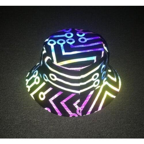 NEW Colorful reflective fishermans hat men bucket hat night reflect light women punk rock hip hop sun hats SL-07