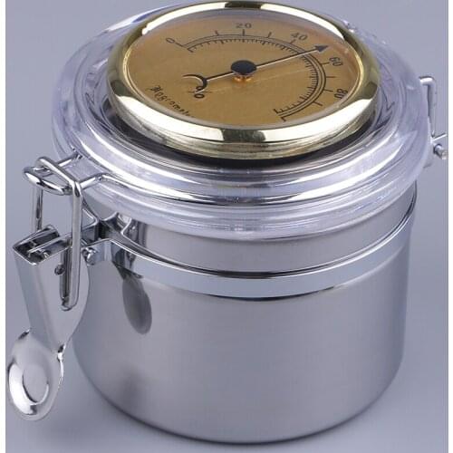 Professional Stainless Steel Pipe Tobacco Tin Can with Hygrometer & Humidifier Moisture Seal Box Humidity Airproof Pot Tank