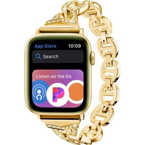 For Apple Watch Band Series 6 5 4 3 2 1 Women Lady Diamond Band Strap for IWatch 6 44MM 40MM 42MM 38MM Stainless Steel Bracelet