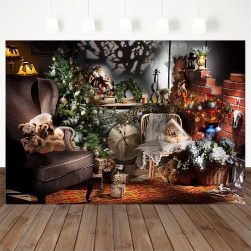 Christmas Photography Background Safa Indoor decorations Doll Bear Backdrop Clock Children Party Props Banner For Photo Studio