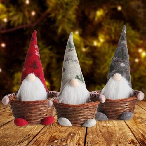 T3EC Christmas Gnome Faceless Doll Candy Basket Gnome Swedish Tomte Gifts Storage Box Container Xmas Party Decoration