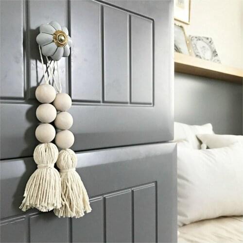 Handmade Natural Cotton Rope Tassel Beads Closet Door Handle Decoration 2 Packs