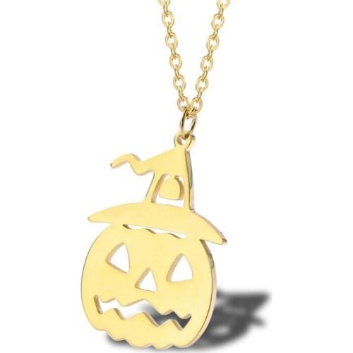 RIR Funny Pumpkin Necklace Rose Gold Stainless Steel Minimalist Charm Halloween Skull Pendant Spooky Necklaces Jewelry