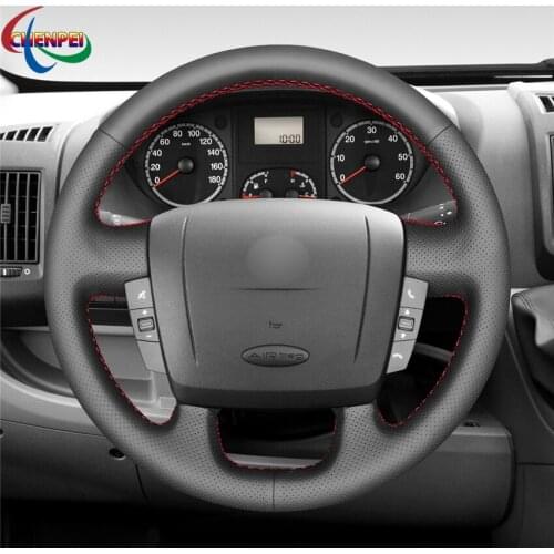 DIY Hand-Stitched Non-slip Black Leather Car Steering Wheel Cover For Peugeot Boxer 2006-2019 Car Interior Accessories