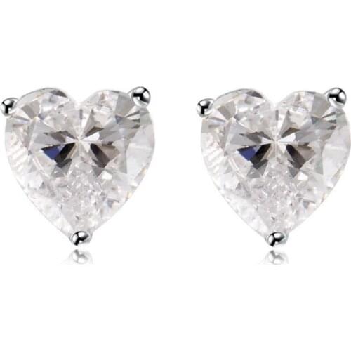 QTT Excellent Stud Earrings Heart Bling White Cubic Zirconia Fashion Earrings For Women 925 Silver Engagement Party Gift